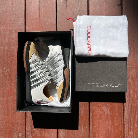 Limited Edition DSquared2 Women’s Leather White/Beige/Silver Sneakers Size 7&7.5 - Picture 8 of 10